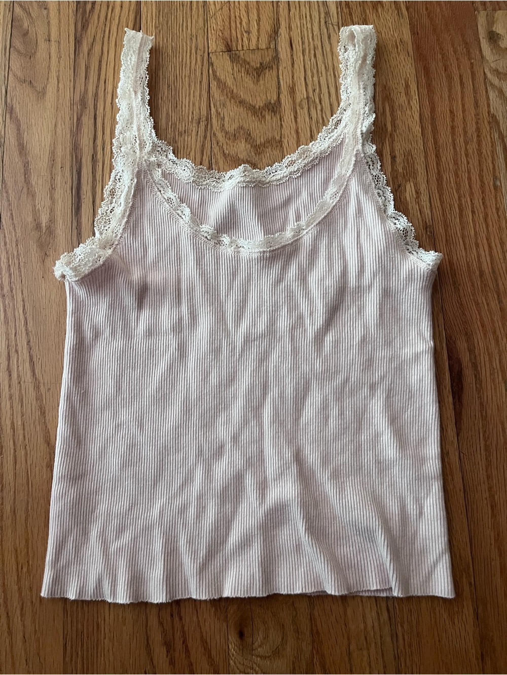 Lace-Trim Ribbed Tank Top - pink